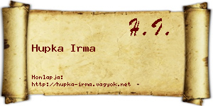 Hupka Irma névjegykártya